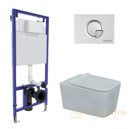 комплект berges  043281: подвесной унитаз floe с системой инсталляции novum 525 и панелью смыва, хром матовый