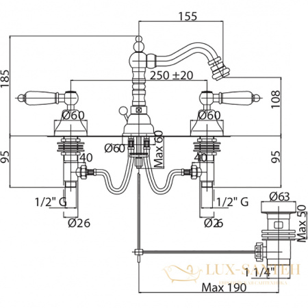 смеситель cezares diamond diamond-bbs2-02-sw для биде, бронза