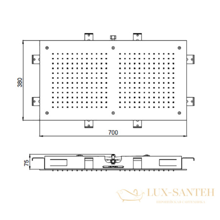 верхний душ потолочный 700х380 мм, almar temptation e044088.hb, латунь брашированная pvd