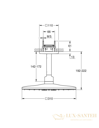 верхний душ 310 мм grohe rainshower smartactive cube 26481gn0, холодный рассвет матовый