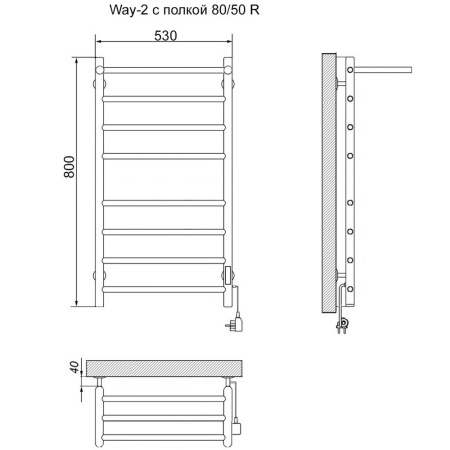 полотенцесушитель электрический кабельный ника way-2 80/50 с полкой u, хром