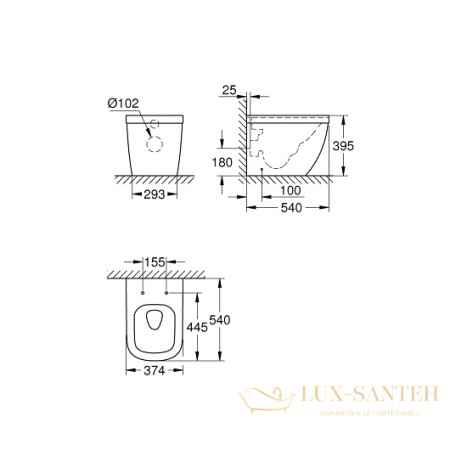 унитаз приставной безободковый grohe euro ceramic 39339000, белый