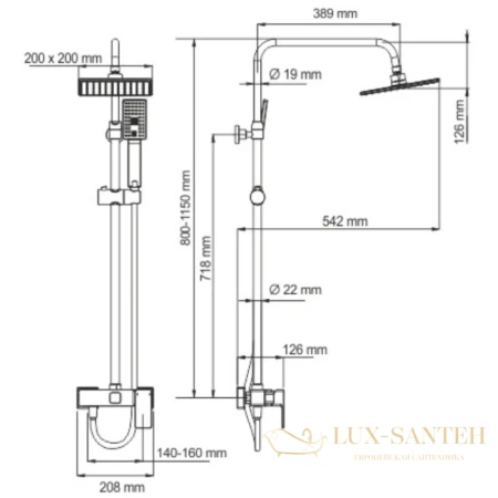 душевая система wasserkraft a17702 200 мм, хром