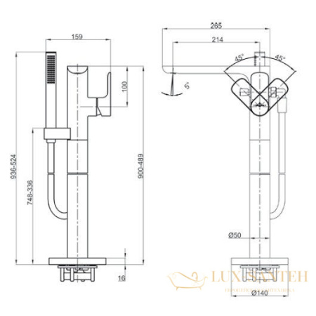 смеситель villeroy & boch universal tvt00050300061 напольный для ванны, хром