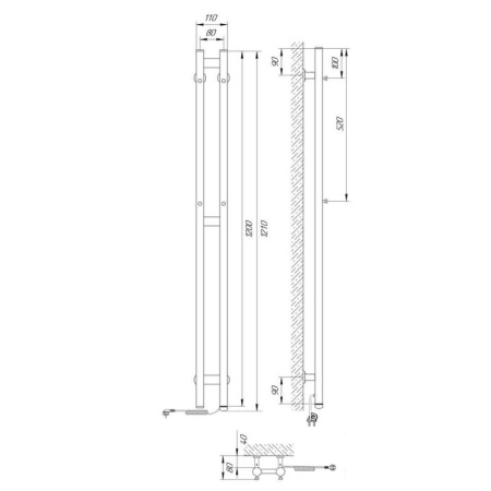 полотенцесушитель с/т laris прайм дуэт п3 80/1200 правый тэн 73207606