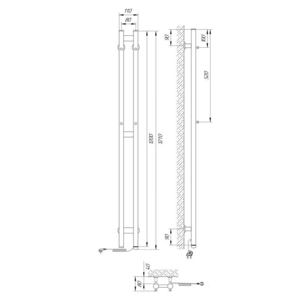 полотенцесушитель с/т laris прайм дуэт п3 80/1200 правый тэн 73207606