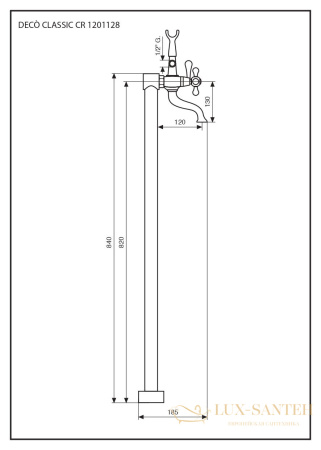 смеситель напольный с ручным душем emmevi deco classic 1201128/cr для ванной, хром