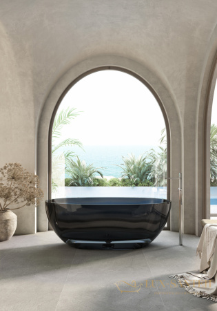 ванна свободностоящая прозрачная abber kristall at9701onyx, 165х79х58h см, черный глянцевый