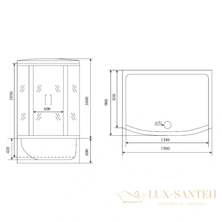 душевая кабина timo lux t-7750 150x90x220 см, стекло прозрачное