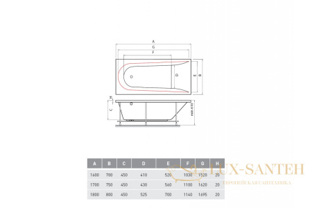 ванна акриловая vayer boomerang (eh) 170x75