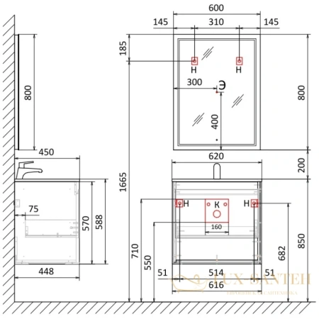 зеркало jorno glass gla.02.60/w 60х80 см