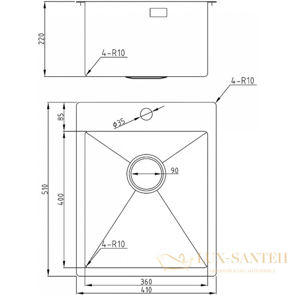 кухонная мойка milacio denia mc.77469 41 см, вороненая сталь