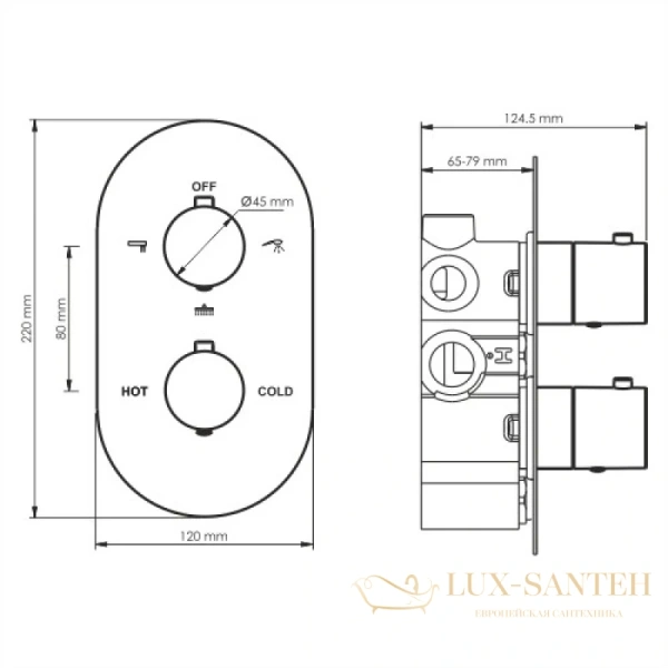 душевой комплект wasserkraft elbe a177477 thermo 225 мм, хром/черный
