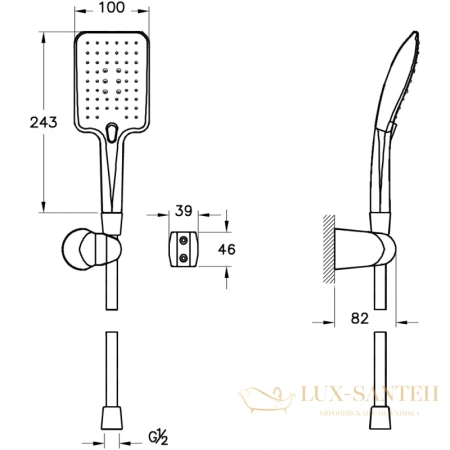 душевой комплект vitra win s a49283exp 220 мм, хром