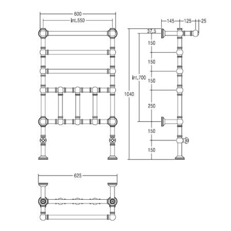 полотенцесушитель водяной с полкой margaroli armonia 9-300, 93005505gop, высота 104.2 см, ширина 60 см, золото