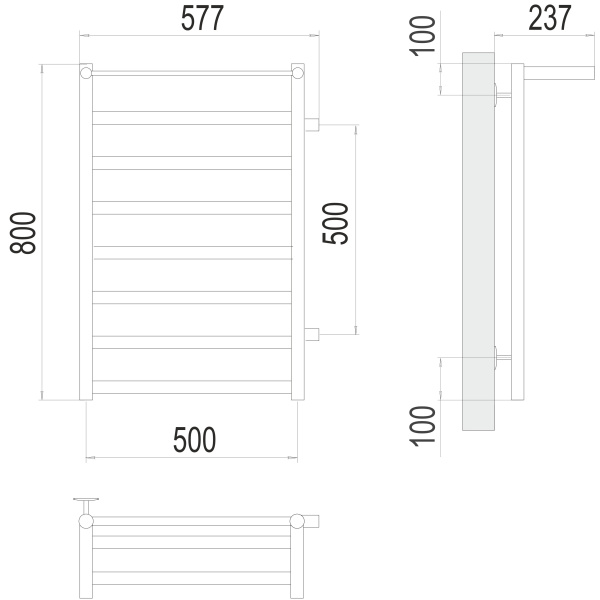 полотенцесушитель водяной terminus хендрикс 4670078530417 с полкой п8 500х800 с боковым подключением 500