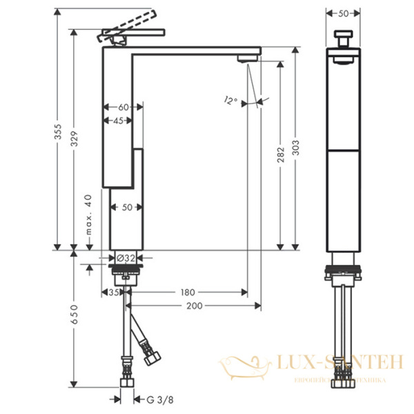 смеситель для раковины 280, axor edge, 46031300, с донным клапаном, алмазная огранка, полированное красное золото