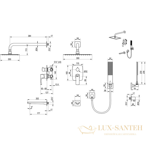 душевая система встраиваемая для ванны lemark ursus lm7222bg, золото шлифованное