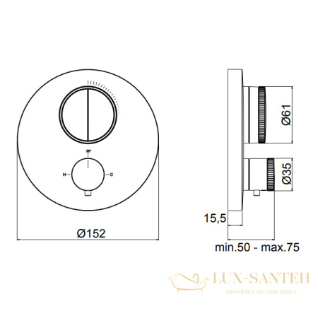 термостат для душа встраиваемый almar core e176632.nb, внешняя часть, на 2 выхода, никель брашированный