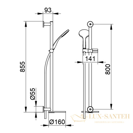 душевой комплект с полкой keuco ixmo, 59587010911, 160x855x160 мм, хром/темно-серый