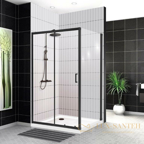 душевой уголок belbagno uno uno-195-ah-1-120/80-c-nero 120x80 см профиль черный матовый, стекло прозрачное