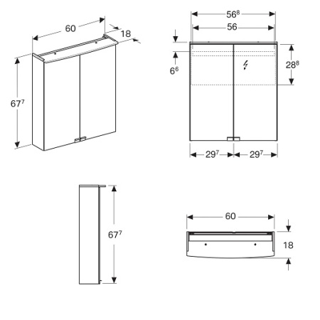 комплект мебели для ванной geberit smyle square 529.352.00.6 60 см, белый глянец