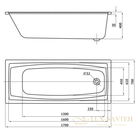 акриловая ванна berges feya 050012 170х70 см, белый