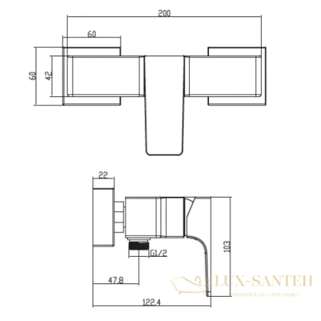 смеситель villeroy & boch architectura square tvs12500100064 для душа, никель сатинированный матовый