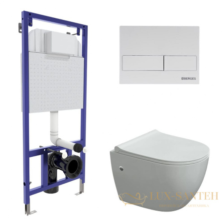 комплект berges   043277: подвесной унитаз okus с системой инсталляции novum 525 и панелью смыва, белый