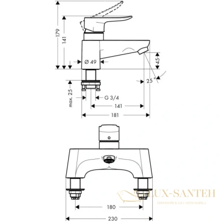 смеситель для ванны hansgrohe metris 31423000, хром