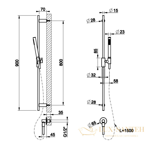 душевой гарнитур gessi habito unito 70042.727, brass brushed pvd