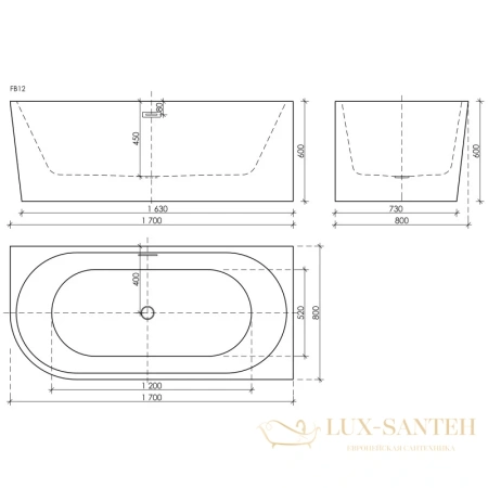 акриловая ванна sancos veneto fb12 r 170х80 см, белый
