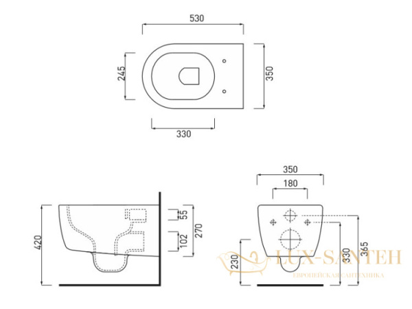 унитаз подвесной безободковый, cielo, smile, smvsnwk br, 340x530x270h мм,  с комплектом креплений, brina