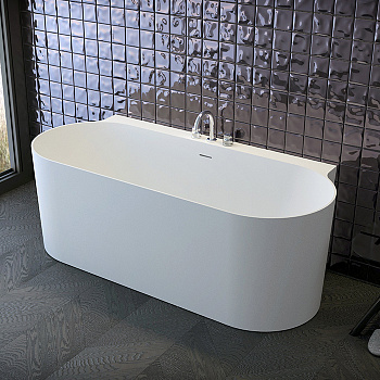 ванна пристенная 170х75х60 см, knief coast, 0600-710-01, из материала stone, со сливом, донный клапан, белый матовый