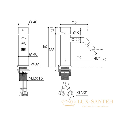 смеситель для биде aqueduto cano can0500, хром