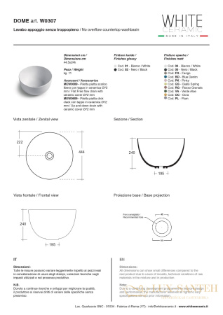 раковина круглая white ceramic dome w0307pl накладная ø44,5x24 см, сливовый матовый