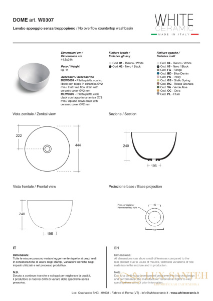 раковина круглая white ceramic dome w0307oc накладная ø44,5x24 см, оранжевый матовый