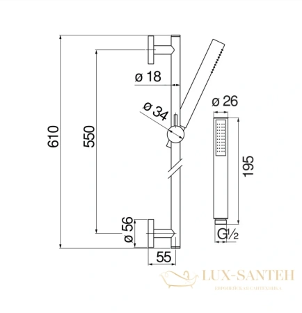 душевой гарнитур nobili, ad140/37bm 60 см матовый, цвет черный