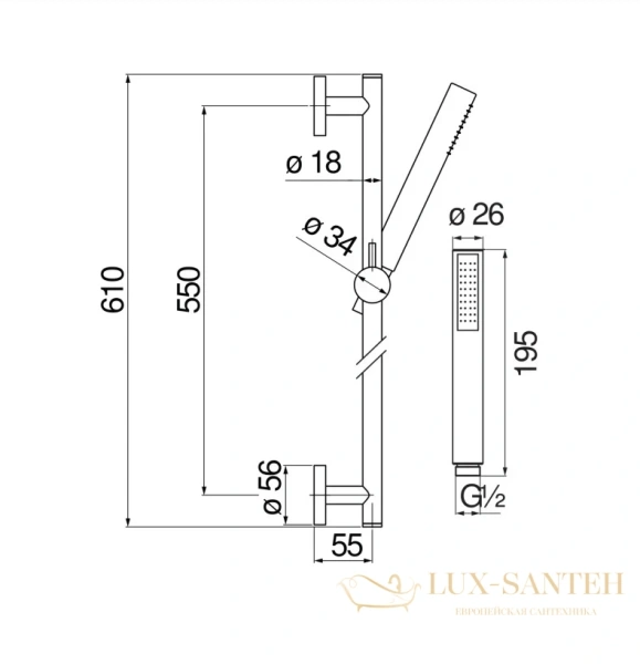 душевой гарнитур nobili, ad140/37bm 60 см матовый, цвет черный