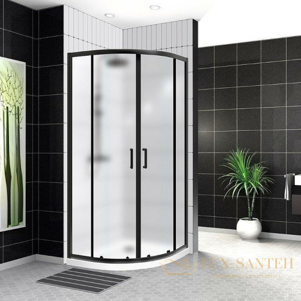душевой уголок belbagno uno uno-195-r-2-90-p-nero 90х90 см профиль черный матовый, стекло рифленое