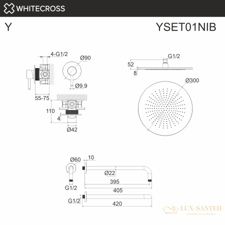система для душа скрытого монтажа whitecross y yset01nib, брашированный никель