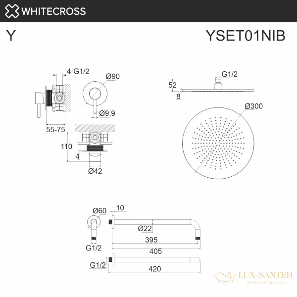 система для душа скрытого монтажа whitecross y yset01nib, брашированный никель