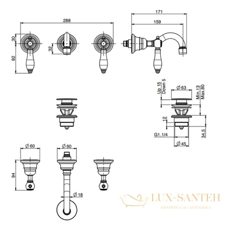 смеситель для раковины встраиваемый fima carlo frattini herend, f5401/5cbcr, внешняя часть, с донным клапаном, хром