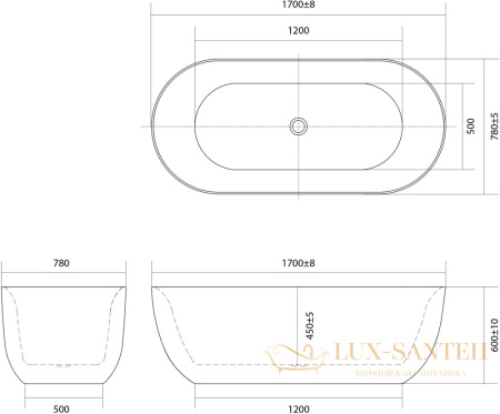 ванна акриловая aquatek афина 170x78 aq-44778, отдельностоящая