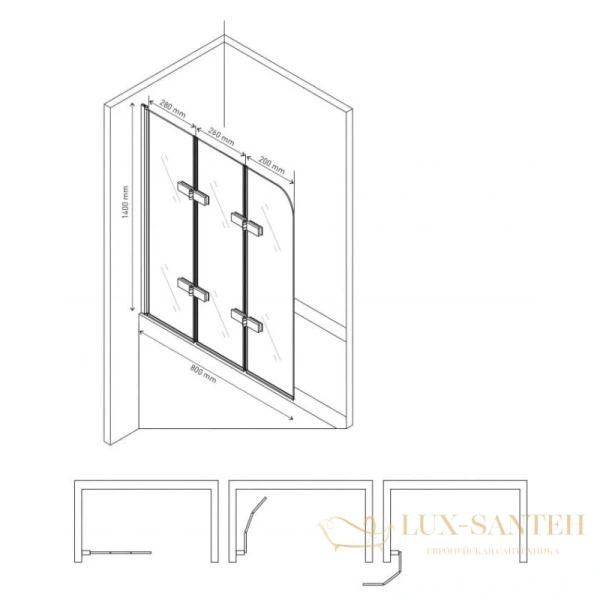 шторка для ванны berges city 2.0 062012 80 см