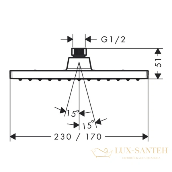 верхний душ hansgrohe vernis shape 230 1jet green 26094000, хром