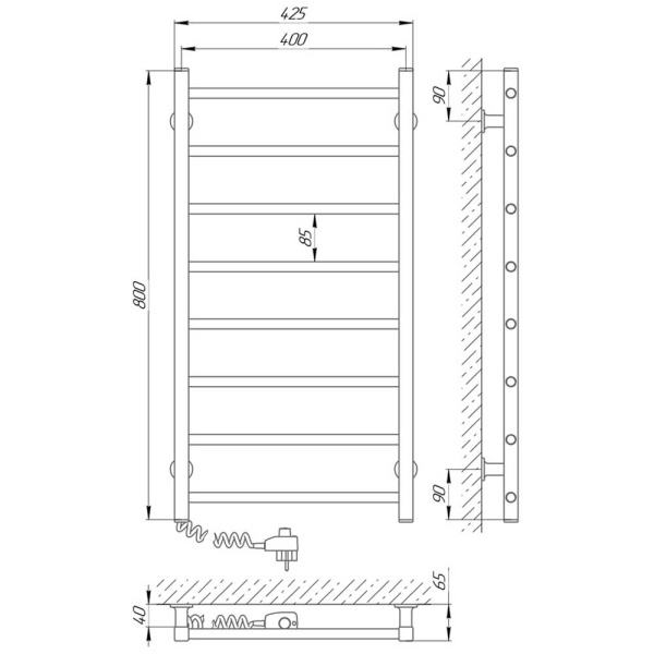 полотенцесушитель с/т laris феличия чкб п8 400/800 левый тэн белый 73207589
