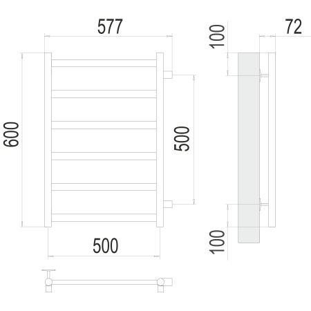 полотенцесушитель водяной terminus аврора 4670078529886 п6 500x600 с боковым подключением 500