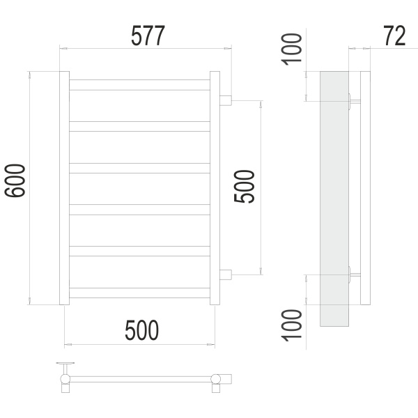 полотенцесушитель водяной terminus аврора 4670078529886 п6 500x600 с боковым подключением 500