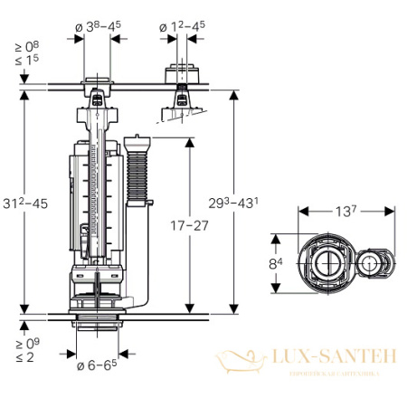 комплект сливного и впускного клапанов geberit impuls 283.313.21.2 290-380 универсальный, хром глянцевый